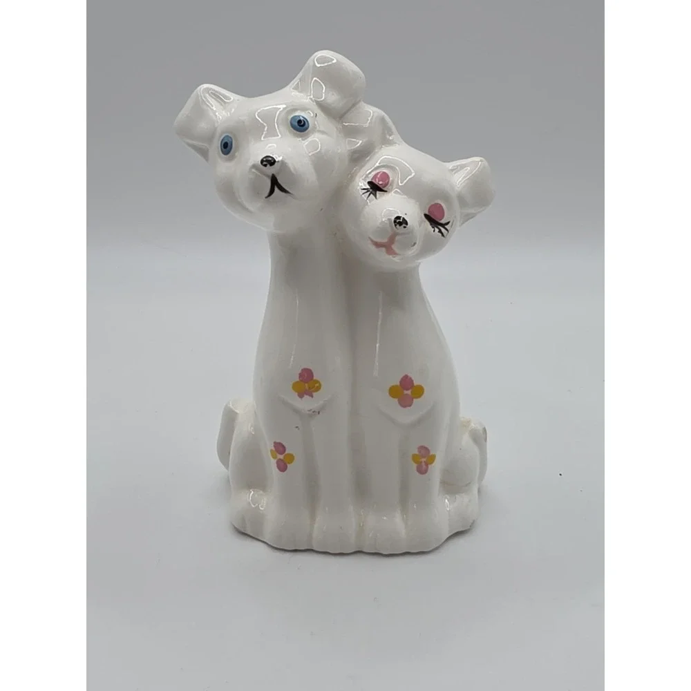 Vintage 1950s White Porcelain Dogs Figurine Collectible Small Chips See Pics